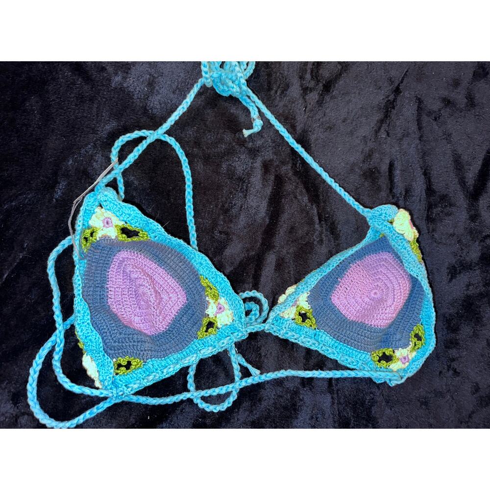 NWT GORGEOUS HANDMADE BOHO COTTON CROCHET BIKINI TOP L - Picture 5 of 11